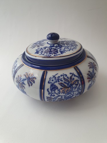 Vintage blue white lidded - &,