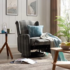 Recliner Swivel Armchair Grey Tartan Wing Back Lounge Chair Adjustable Footrest