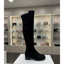 Women’s Black Over The Knee Stretch Boots – Faux Suede Long Flat Boots