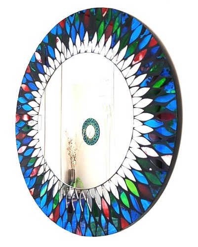 Round blue red peacock design