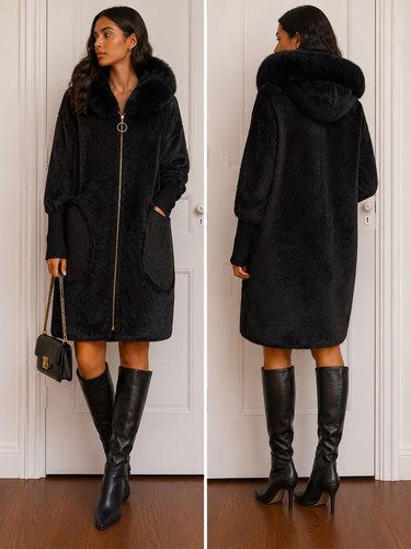 Italian warm black alpaca coat