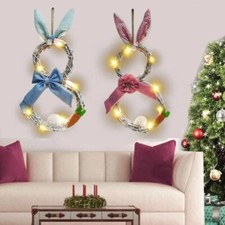 Door Wall Wreath Decorations Up Bunny Easter Hanging Art LED Light Garland Decor