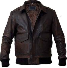 Mens Military A2 Bomber Leather Jacket Handmade Soft Lambskin Brown Retro Jacket