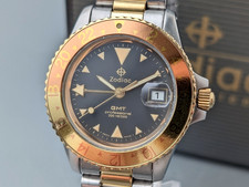 Zodiac professional GMT Quartz two tone Gold Men's Watch 37mm w/box