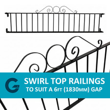 Swirl Top Wrought Iron Railings - Galvanised & Powder Coated Black - 1830mm Gap