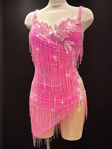Pink bugle beads fringe mini - fringe,