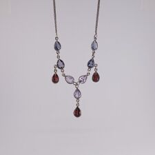 Vintage Sterling Silver Necklace with Natural Gemstones, 925 Silver