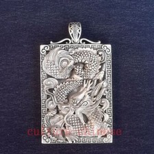 Chinese Tibet Silver Carved Dragon Statue necklace Pendant Amulet Collection