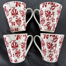 4 X Rayware Carnival Fine China Mugs Red & White. Pre Owned See Photos For Descp