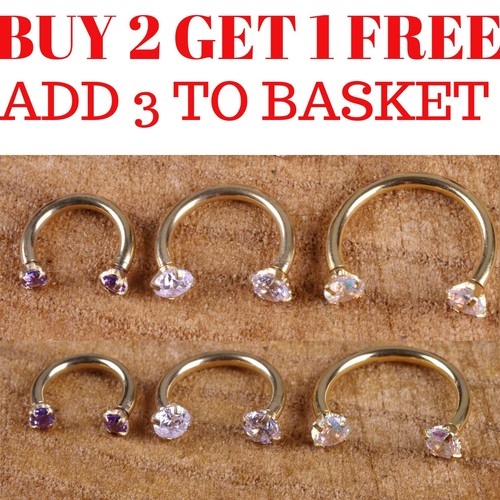 Gold horseshoe gem piercing - cz,