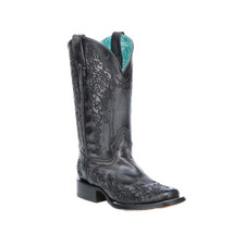 Corral Ladies Floral Embroidery Black & Bone Leather Western Boots A4805