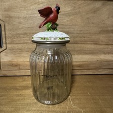 Red Cardinal Cracker Barrel Glass Cookie Jar