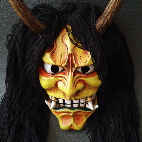 Oni mask with - hair, red