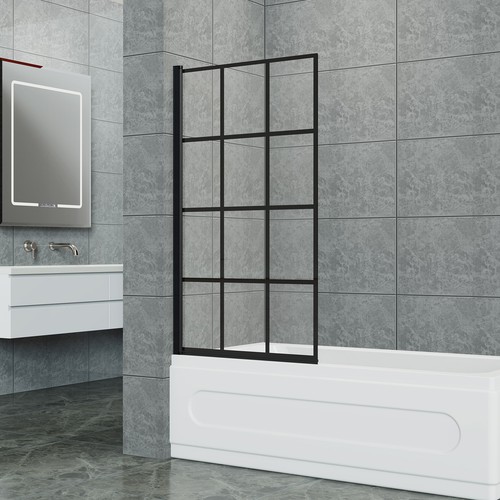 Shower screen black grid - shower,