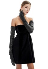 Super Long 80cm(31.5") Long Plain Real Leather Evening/Opera Gloves Black