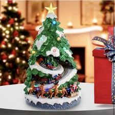 Christmas Village Scene Musical Tree Snow LED Moving Trains Ornament Xmas Decor