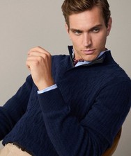 Hackett Midnight Blue Lambswool Quarter Zip Cable knit Jumper XL BNWT RRP £170