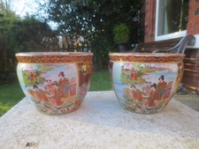 2 Oriental Chinese Small Bowls Planters Decorative  Plant Pots
