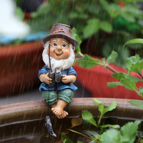 Funny fishing gnome statue - gnome,
