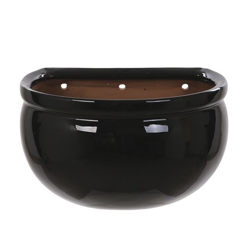 Black ceramic wall planter pot - black,