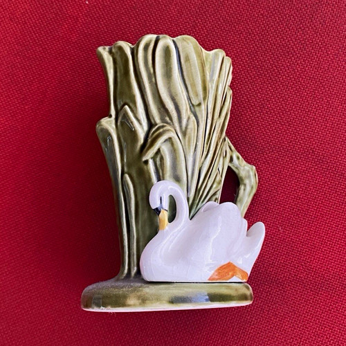 Green white ceramic swan - white,