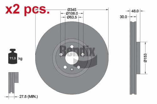 Pcs front brake disc - x2,