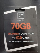 VOXI By Vodafone 70GB & Unlimited Social Media £10 Sim Card First Month Free