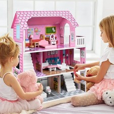 Pink Wooden Doll House with
