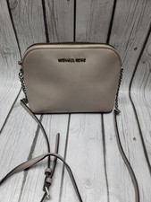 Michael Kors Cindy Dome Crossbody Small Bag Purse Beige Brown Saffiano Leather