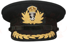 ROYAL NAVY OFFICER HAT, NAVAL CAPTAIN PEAK CAP, R N COMMANDERS BLACK CAP BADGE