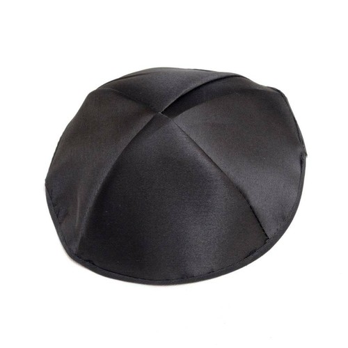 Simple black satin yarmulke - black,