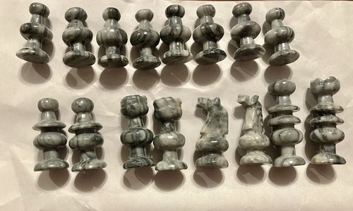 Hand carved stone chess pieces - carved,