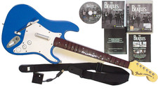 SONY PS3 FENDER  ROCKBAND 3 WIRELESS RARE BLUE GUITAR DONGLE, STRAP +GAME BUNDLE