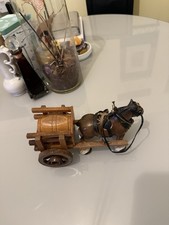 Beautiful Vintage Shire Horse with Cart and Barrel Figurine Looks Amazing