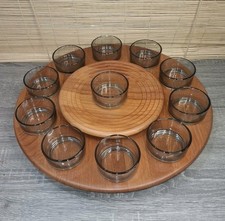 Vintage MCM Large Digsmed Denmark Danish Designed Teak Lazy Susan Smoked Glass