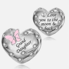 GRANDDAUGHTER PINK BUTTERFLY HEART CHARM 💜 GENUINE 925 STERLING SILVER GIFT