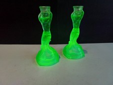 Walther and Sohne Uranium Glass Candlesticks NYMPHEN 1930s