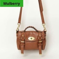 Mulberry Mini Alexa Handbag Shoulder Bag Turnlock Brown Leather Authentic