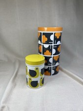 Orla Kiely Storage Tins Retro Set of 2 Orange Elephant Hen Vintage Canisters