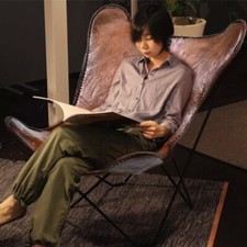 Handmade Buffalo Leather Lounge Butterfly Chair Full Folding Relax Arm Chair