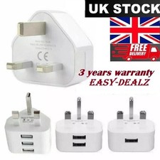 UK 3 Pin Dual USB Plug Adapter Mains Wall Charger 1/2/3-Port For Phones Tablet