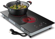 2800W 2-Zone Electric Ceramic Hob 30cm 9 Power Levels Timer Safety Lock