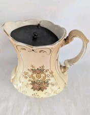Antique Samuel Johnson Burslem Britannia POTTERY Jug with  Pewter Pouring Lid 