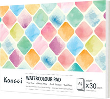 KONCCI A4 Watercolour Paper Pad 30 Sheets 300GSM Cotton Blend Cold Press