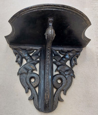 Antique Victorian wall shelf,  gothic carved dragon sconce, clock bracket