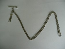 antique style pocket watch chain Single albert silver plated with fob t bar 