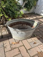 Vintage Galvanised Tin Metal Planter Antique Medium Sized