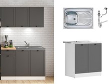 Kitchen Sink Unit with Sink 800mm Under Sink Cabinet Shaker Dark Grey Junona