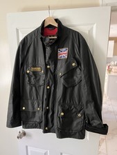 Men's Barbour International Union Jack Wax Black Biker Jacket Size XL