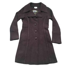 Avoca Anthology Coat Size 8/10 Brown Embroidered Wide Collar Boiled Wool Bird